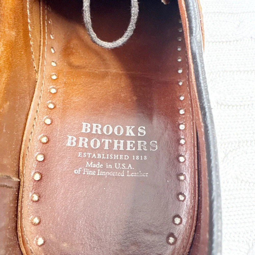 Brooks Brothers Mens 10 D Tan Leather Cap Toe Oxford‎ Dress Shoes Made in USA